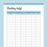 Printable Marketing Budget Planner - Blue