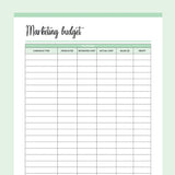 Printable Marketing Budget Planner - Green