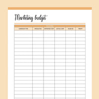 Printable Marketing Budget Planner - Orange