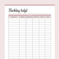 Printable Marketing Budget Planner - Pink