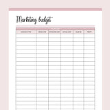 Printable Marketing Budget Planner - Pink