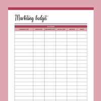 Printable Marketing Budget Planner - Red