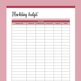 Printable Marketing Budget Planner - Red