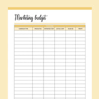 Printable Marketing Budget Planner - Yellow