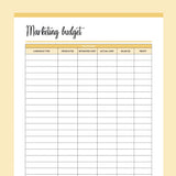 Printable Marketing Budget Planner - Yellow
