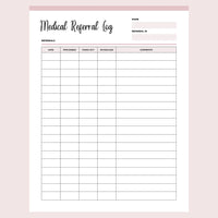 Printable Medical Referral Log