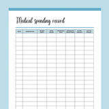 Printable Medical Spending Record - Blue