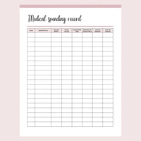 Printable Medical Spending Record - Page 1