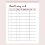 Printable Medical Spending Record - Page 1