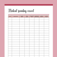 Printable Medical Spending Record - Red