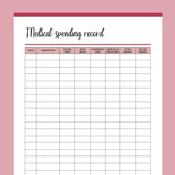 Printable Medical Spending Record - Red