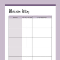 Printable Medication History Template - Purple