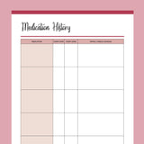Printable Medication History Template - Red