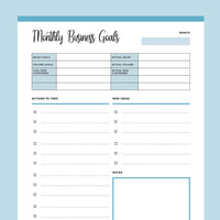 Printable Monthly Business Goals Template - Blue