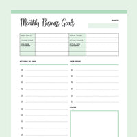 Printable Monthly Business Goals Template - Green
