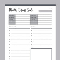 Printable Monthly Business Goals Template - Grey