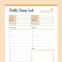 Printable Monthly Business Goals Template - Orange