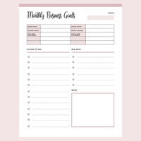 Printable Monthly Business Goals Template