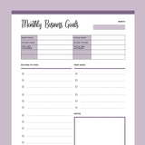 Printable Monthly Business Goals Template - Purple