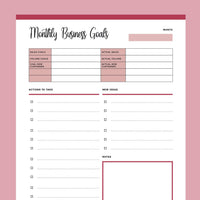 Printable Monthly Business Goals Template - Red