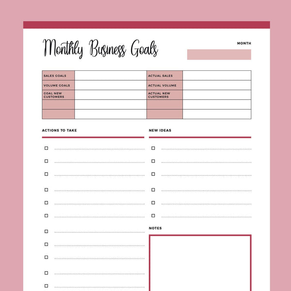 Printable Monthly Business Goals Template Plan Print Land