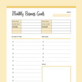 Printable Monthly Business Goals Template - Yellow
