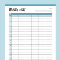 Printable Monthly Content Tracker - Blue