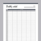 Printable Monthly Content Tracker - Grey