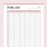 Printable Monthly Content Tracker - Pink