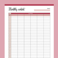 Printable Monthly Content Tracker - Red