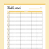 Printable Monthly Content Tracker - Yellow