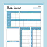 Printable Monthly Health Overview and Measurement Tracker - Blue