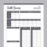 Printable Monthly Health Overview and Measurement Tracker - Grey