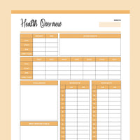 Printable Monthly Health Overview and Measurement Tracker - Orange