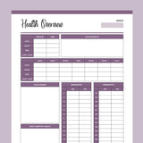 Printable Monthly Health Overview and Measurement Tracker - Purple