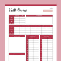 Printable Monthly Health Overview and Measurement Tracker - Red