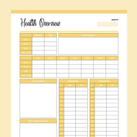Printable Monthly Health Overview and Measurement Tracker - Yellow