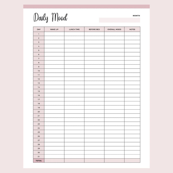 Printable Monthly Mood Tracker