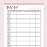 Printable Monthly Mood Tracker - Pink