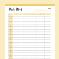 Printable Monthly Mood Tracker - Yellow