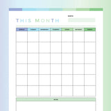 Printable Monthly Planner For Kids - Green and Blue Rainbow