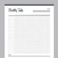 Printable Monthly Task Checklist - Grey
