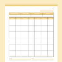 Printable Monthly Weight Loss Tracking Calendar - Yellow