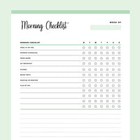 Printable Morning Organization Checklists - Green