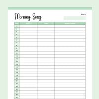 Printable Morning Song Log - Green