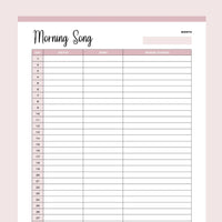 Printable Morning Song Log - Pink