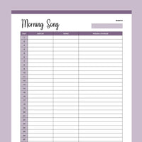 Printable Morning Song Log - Purple