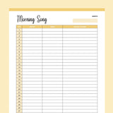 Printable Morning Song Log - Yellow
