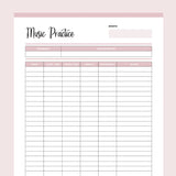 Printable Music Practice Tracker - Pink