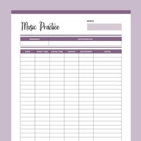 Printable Music Practice Tracker - Purple